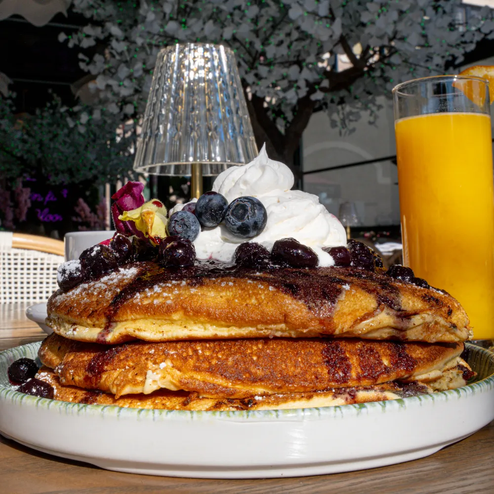 Blueberry Bliss pancakes with a mimosa at Bloom Room
